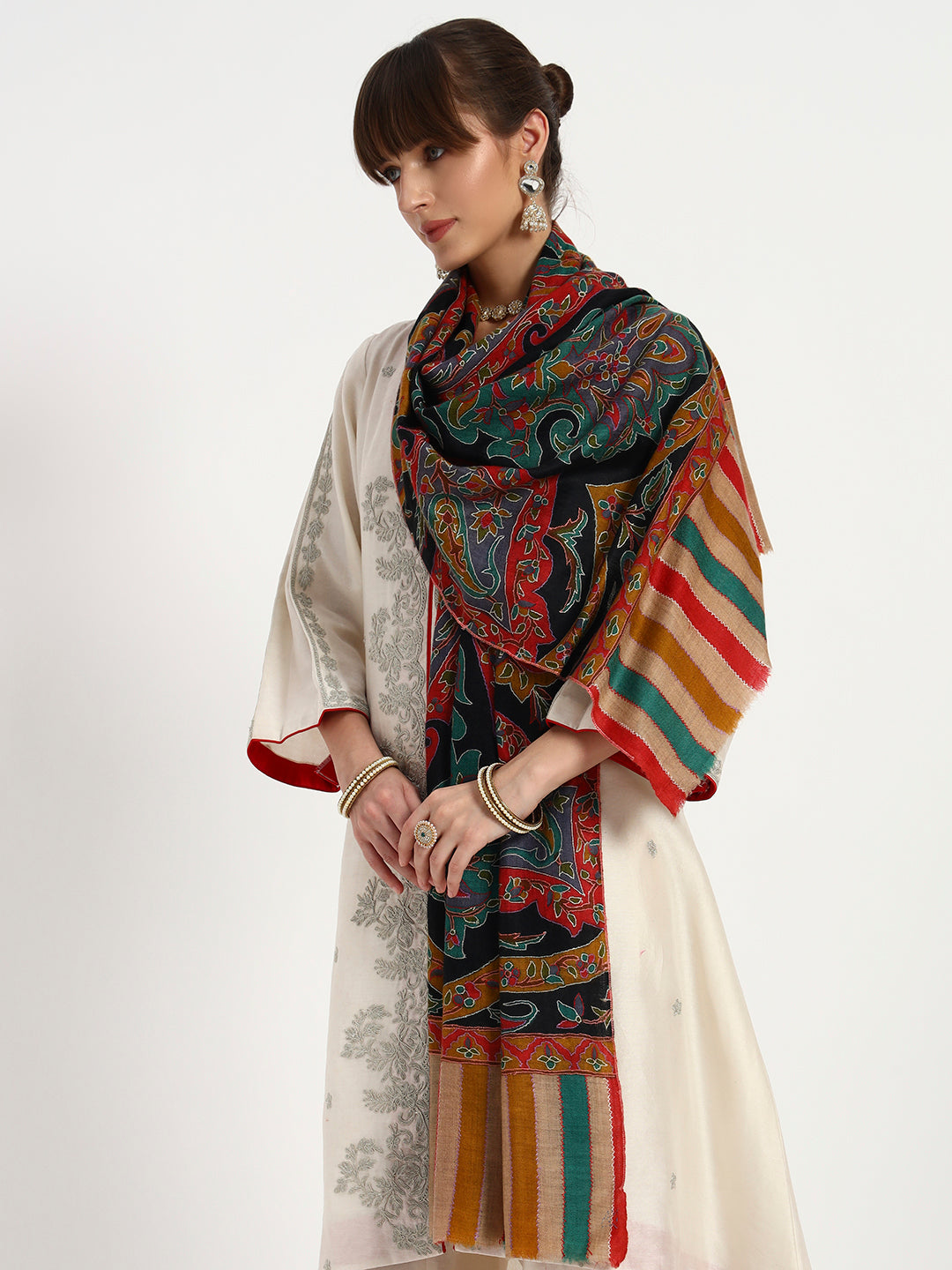 Women's Handcrafted Pashmina Sozni Kalamkari Stole