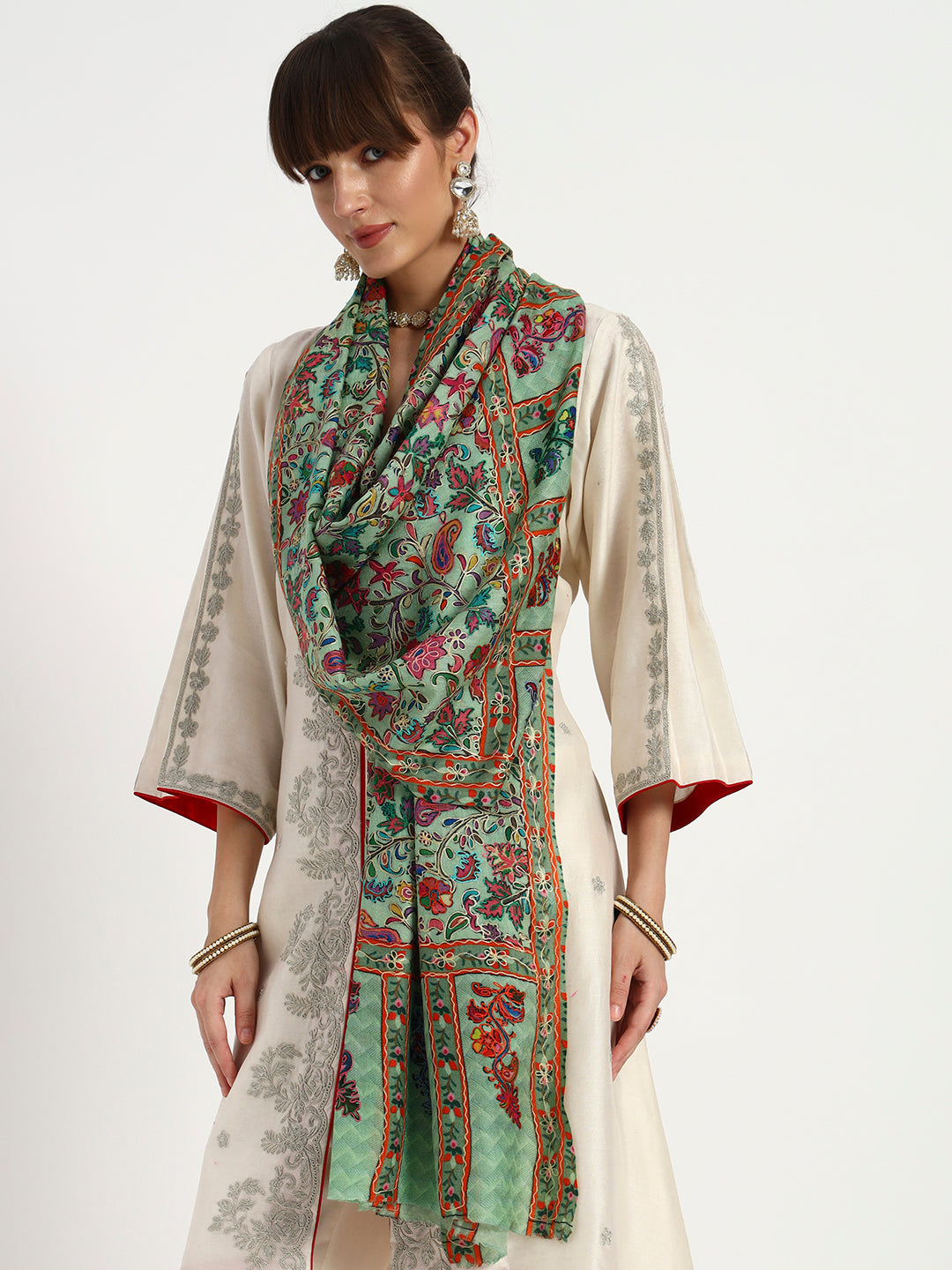 Women’s Kalamkari-Inspired Printed & Ari Embroidered Stole