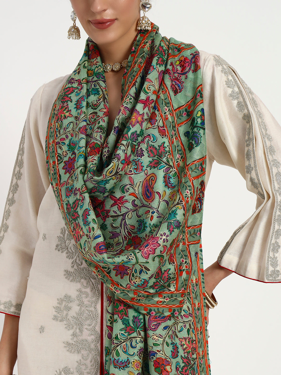 Women’s Kalamkari-Inspired Printed & Ari Embroidered Stole