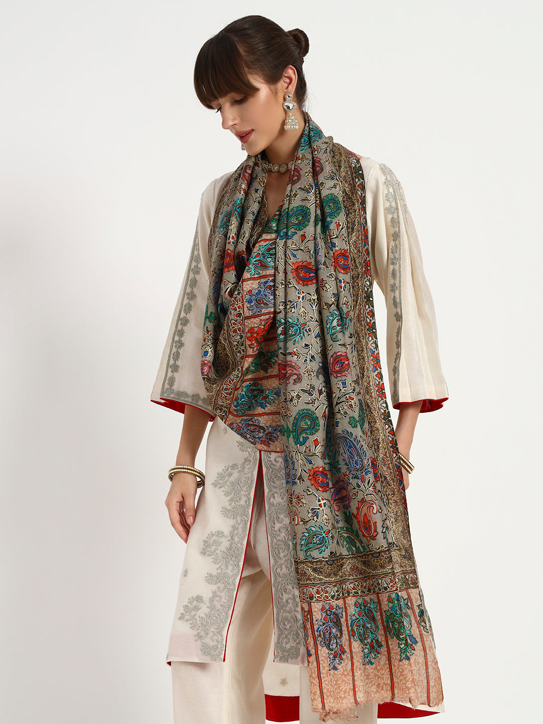 Women’s Kalamkari-Inspired Printed & Ari Embroidered Stole