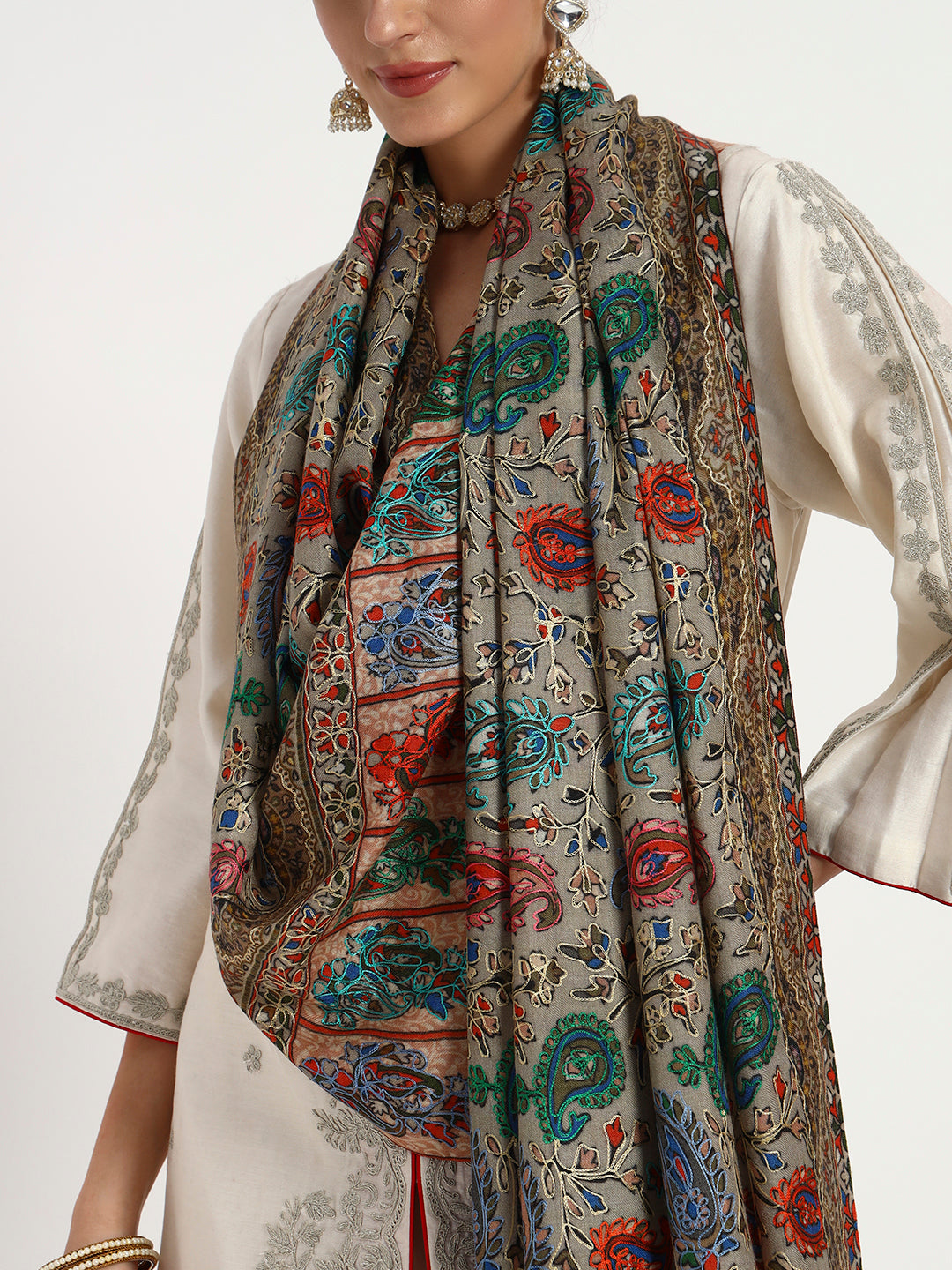Women’s Kalamkari-Inspired Printed & Ari Embroidered Stole