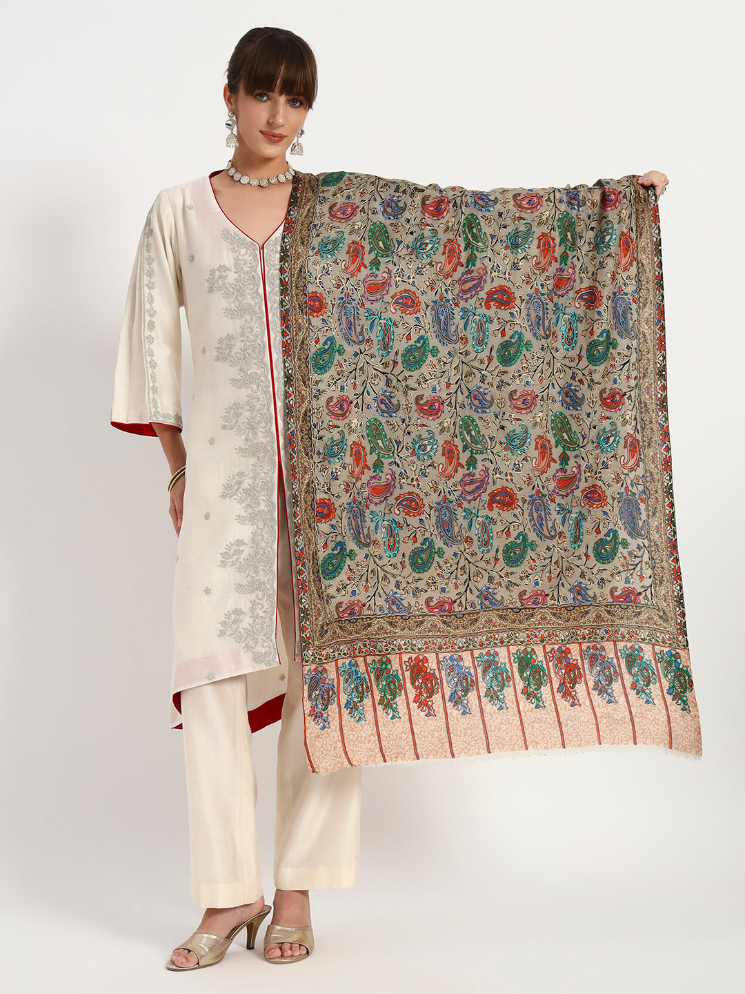 Women’s Kalamkari-Inspired Printed & Ari Embroidered Stole