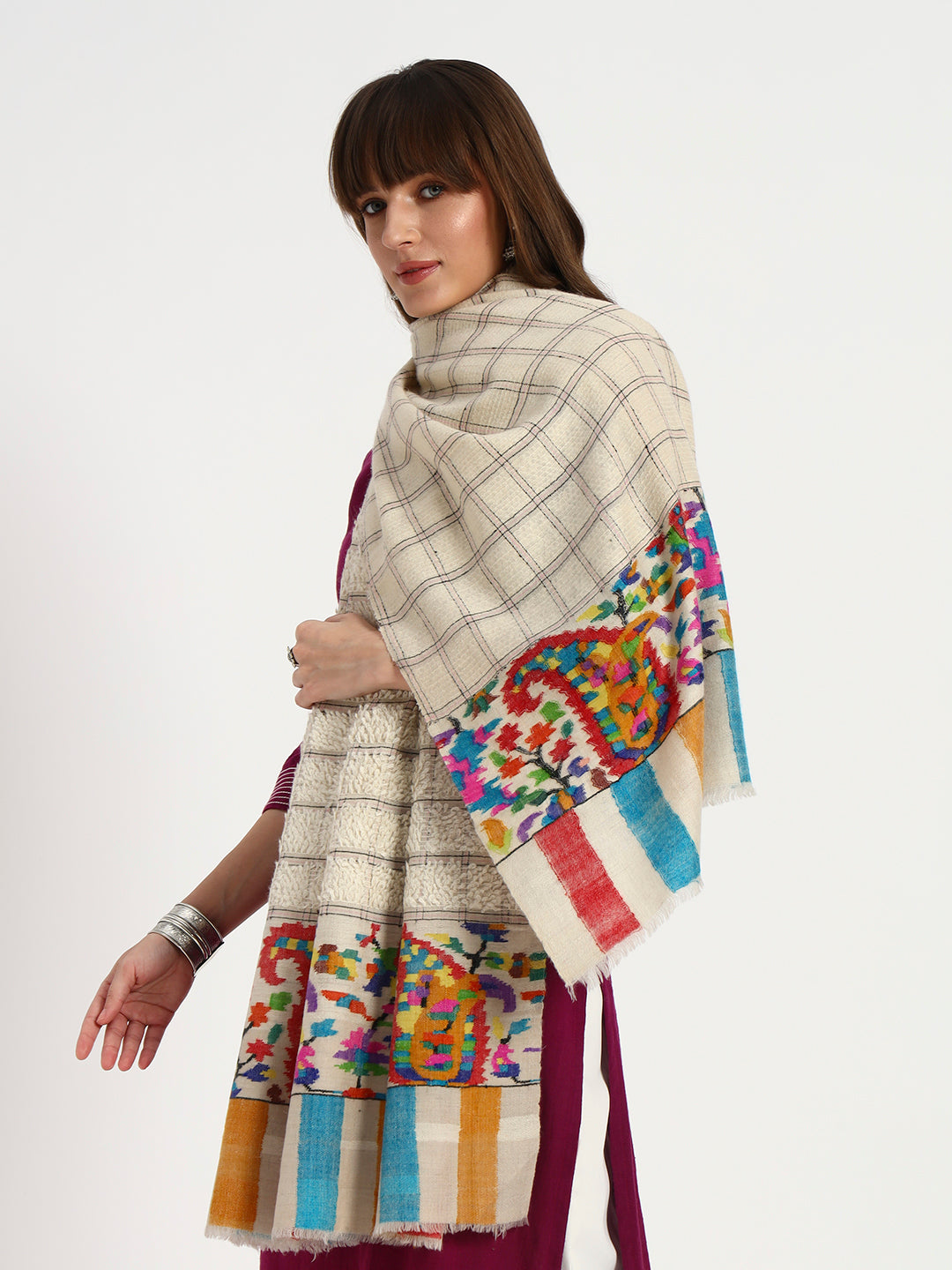 Women’s Handcrafted Kani Palla Pashmina Towel Shawl