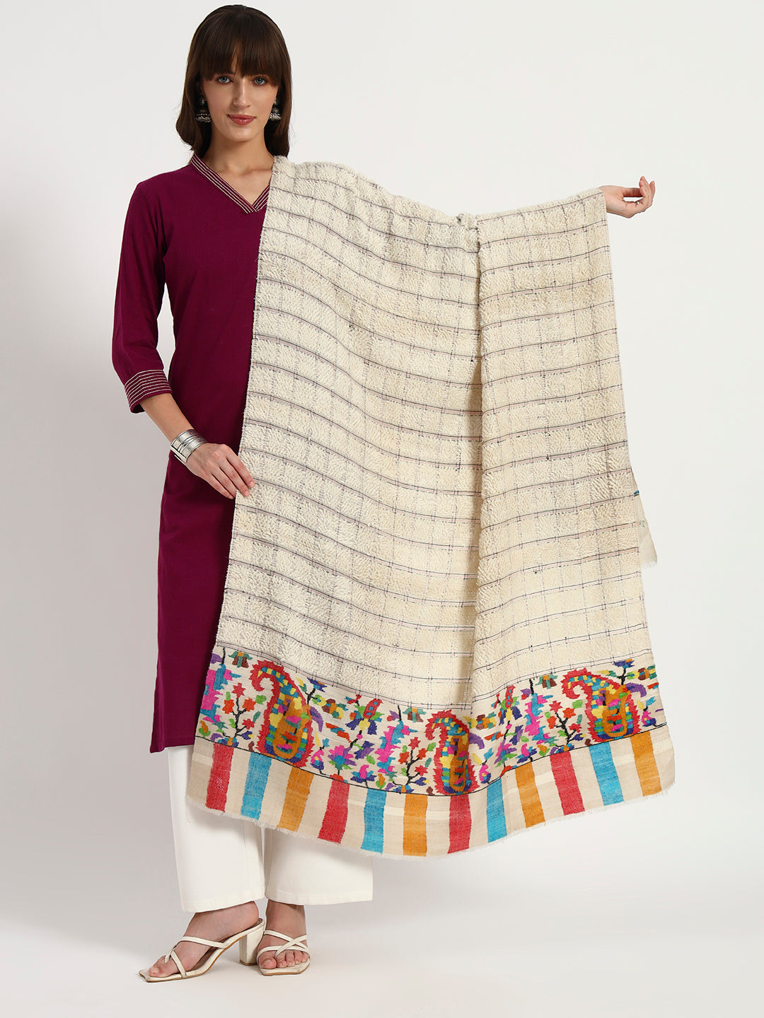 Women’s Handcrafted Kani Palla Pashmina Towel Shawl