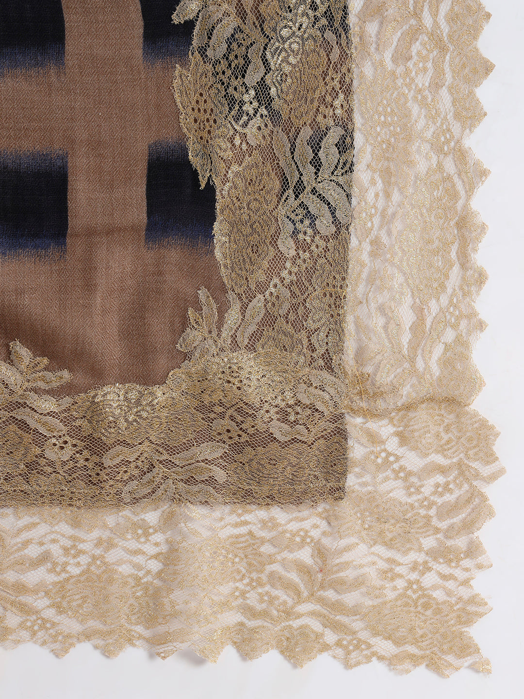 Fine Wool Printed Stole with Floral Lace Border for Women