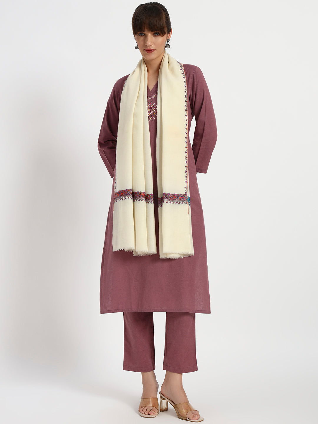 Women's Premium Fine Wool Aksi Sozni Reversible Hand Embroidered Stole