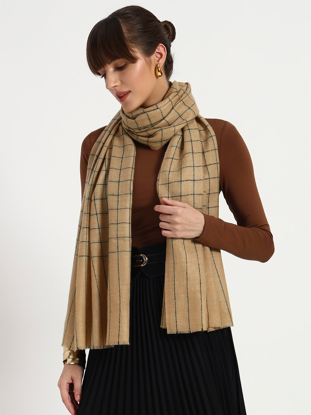 Handcrafted 100% Pashmina Check Stole