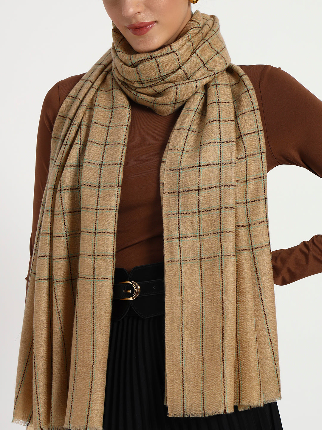 Handcrafted 100% Pashmina Check Stole