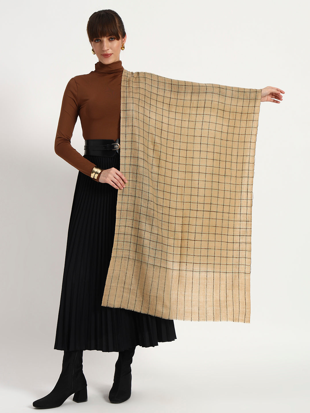Handcrafted 100% Pashmina Check Stole