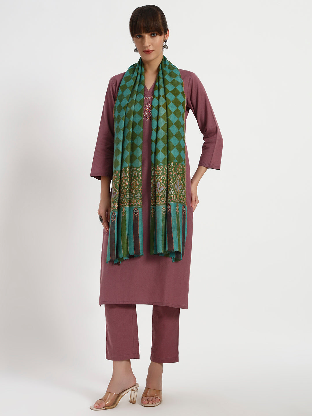 Handcrafted Pashmina Sozni Palladaar Stole with Diamond Print for Women