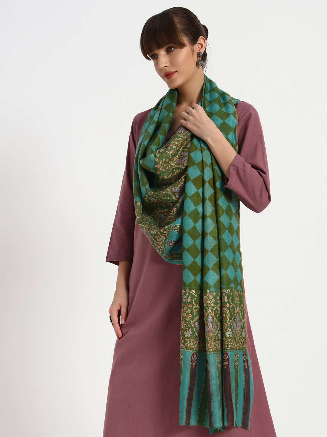Handcrafted Pashmina Sozni Palladaar Stole with Diamond Print for Women