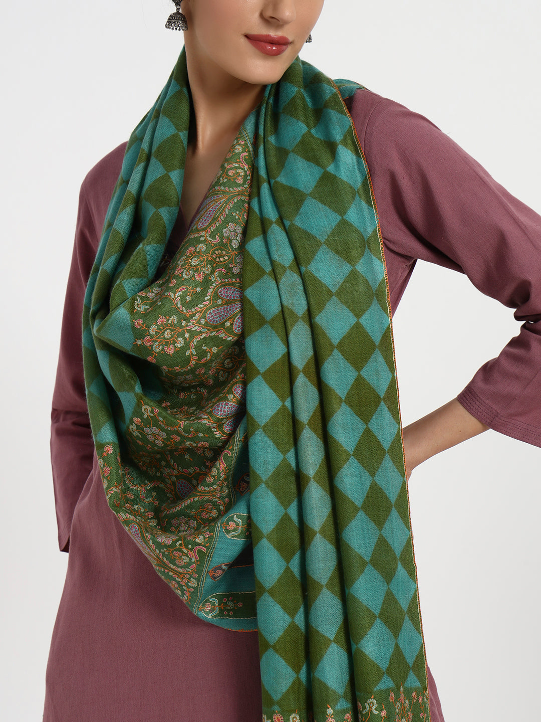 Handcrafted Pashmina Sozni Palladaar Stole with Diamond Print for Women