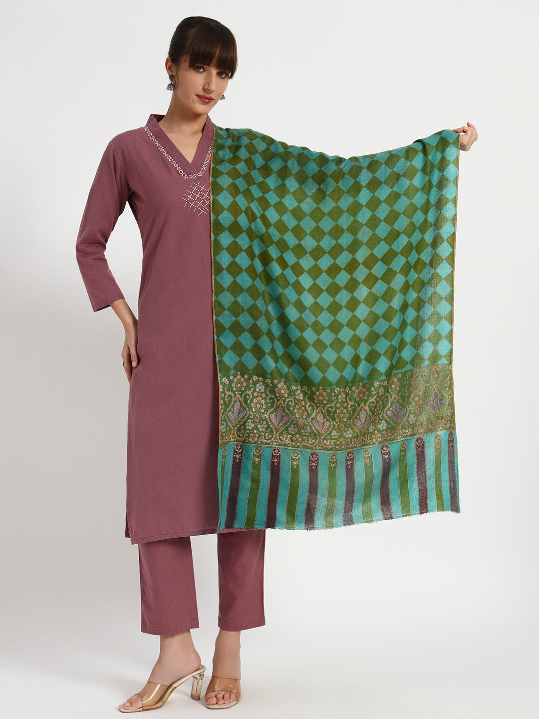 Handcrafted Pashmina Sozni Palladaar Stole with Diamond Print for Women