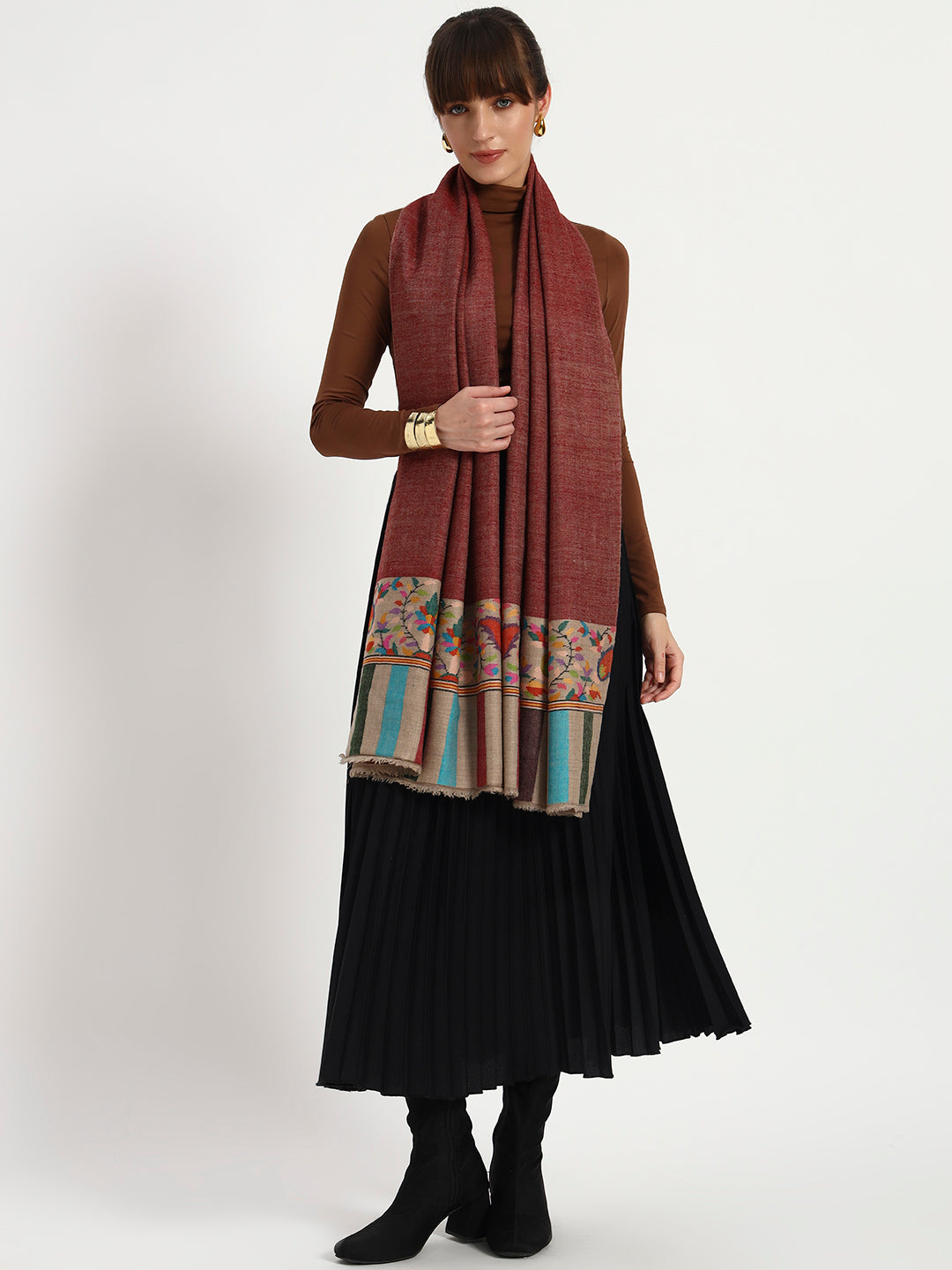Women's Reversible Kani Palla Handcrafted Pashmina Stole