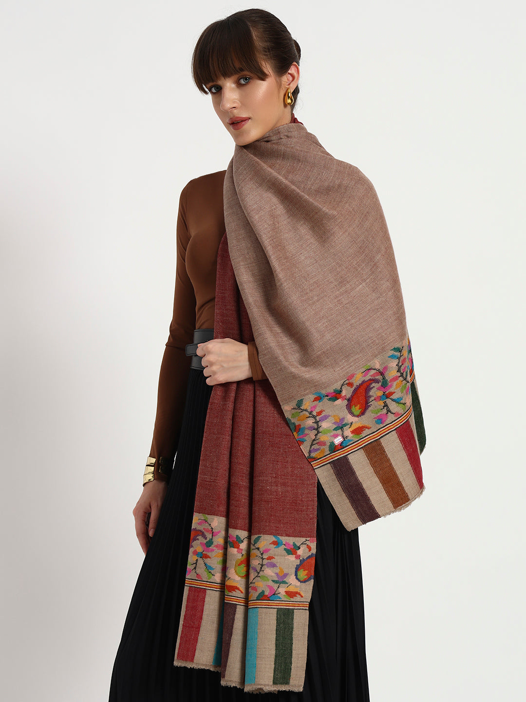 Women's Reversible Kani Palla Handcrafted Pashmina Stole