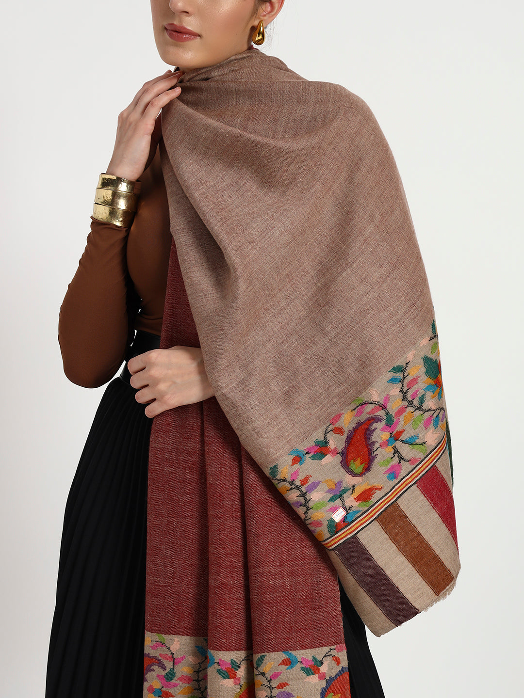 Women's Reversible Kani Palla Handcrafted Pashmina Stole