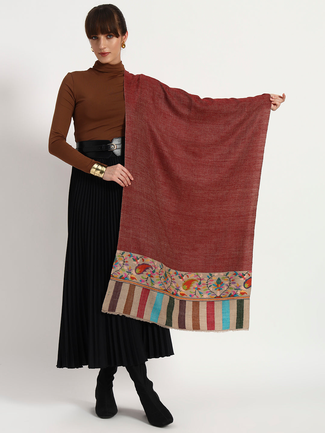 Women's Reversible Kani Palla Handcrafted Pashmina Stole