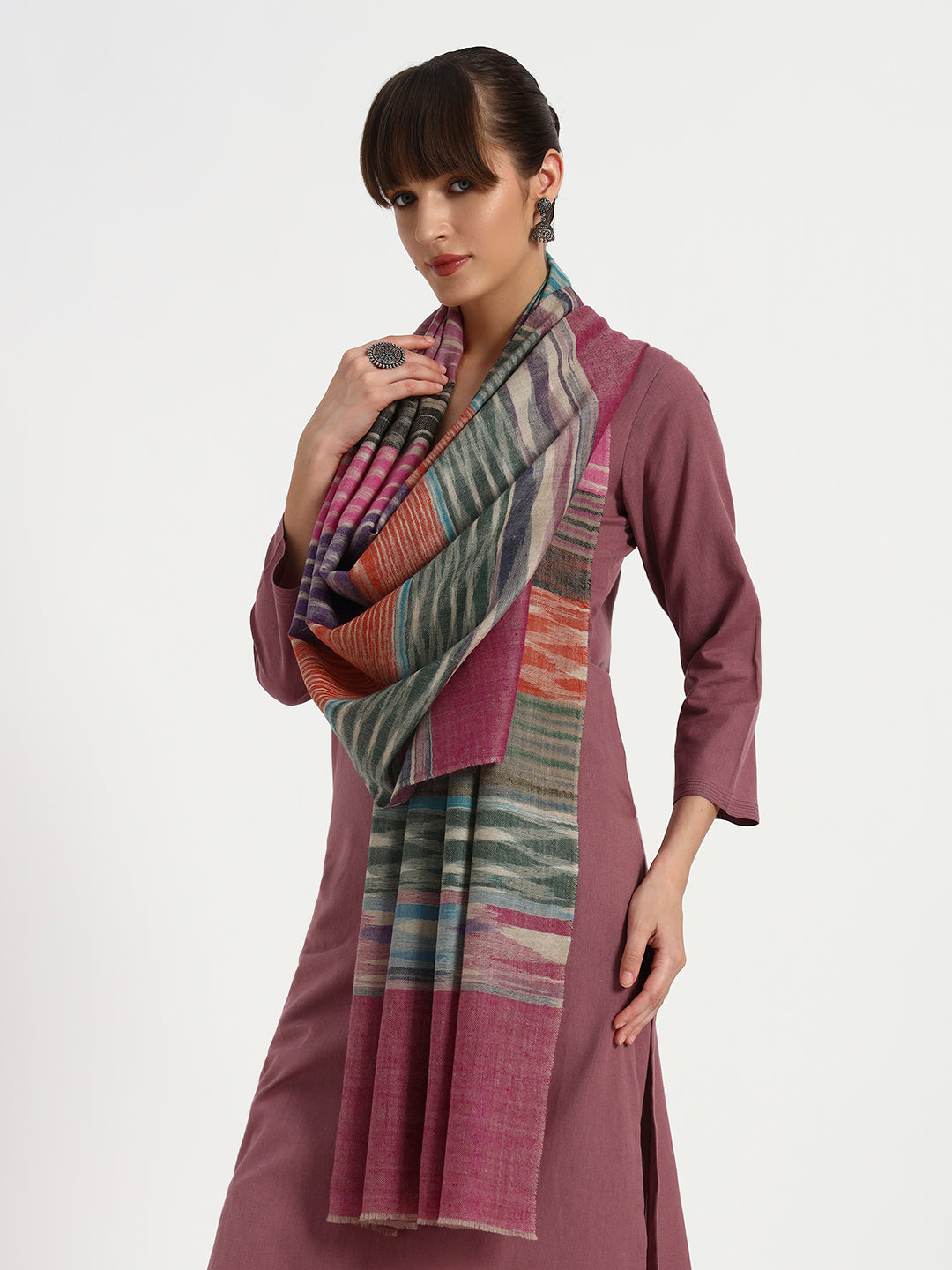 Handcrafted Pashmina Stripe & Diamond Stole