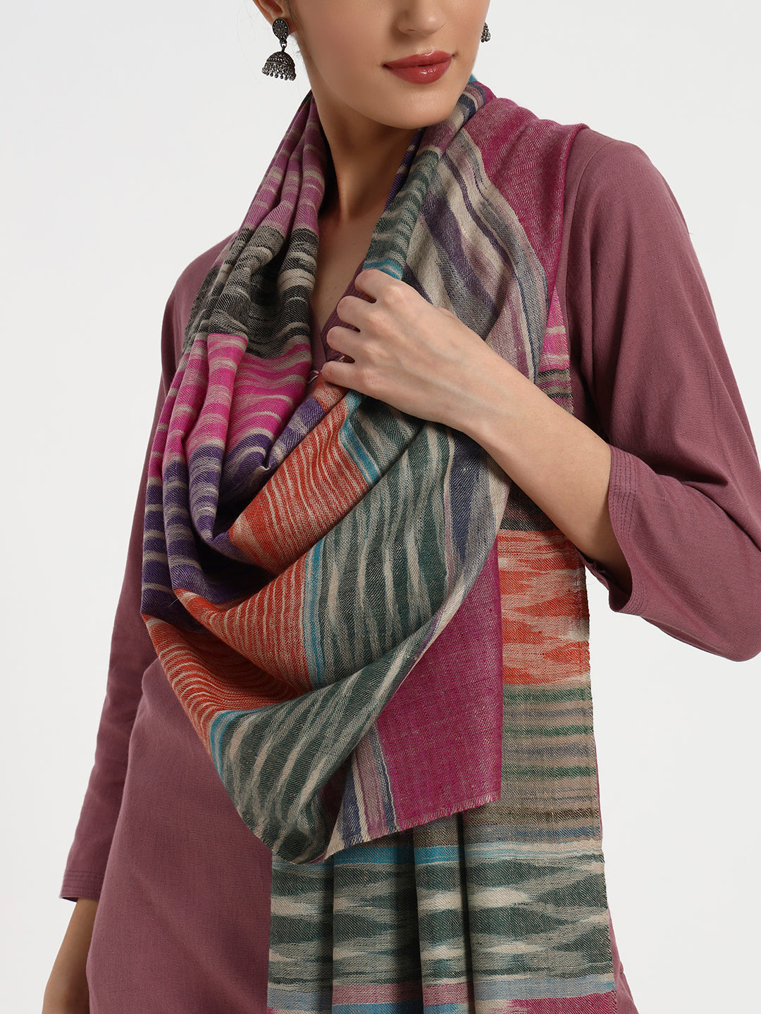 Handcrafted Pashmina Stripe & Diamond Stole