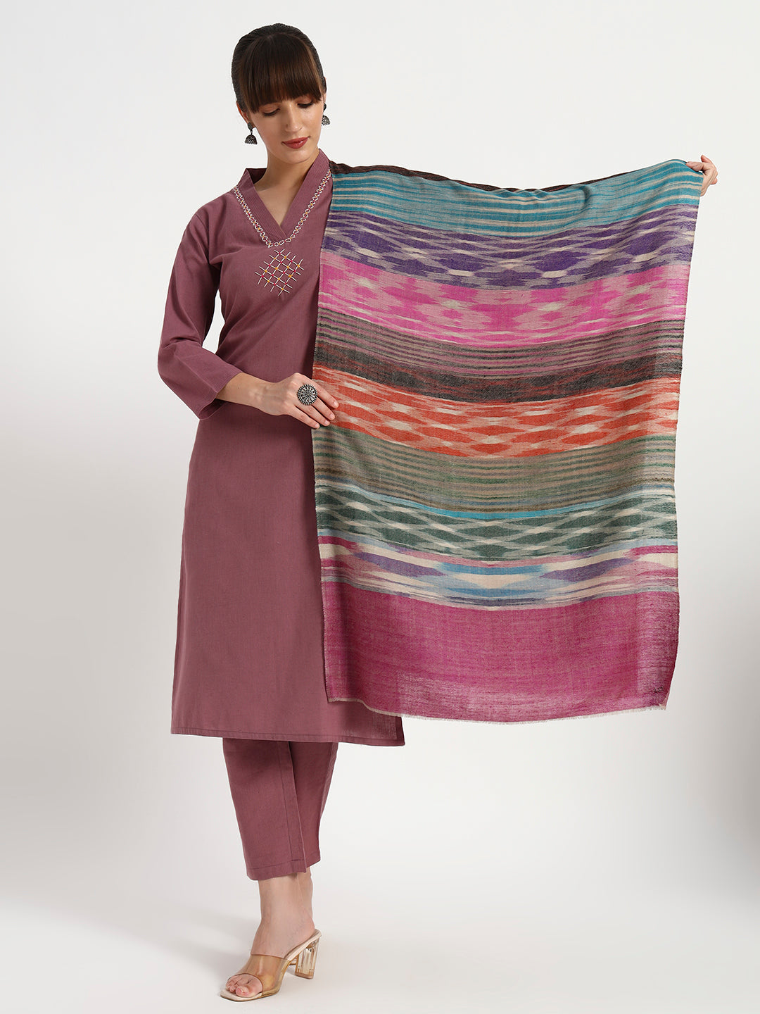 Handcrafted Pashmina Stripe & Diamond Stole