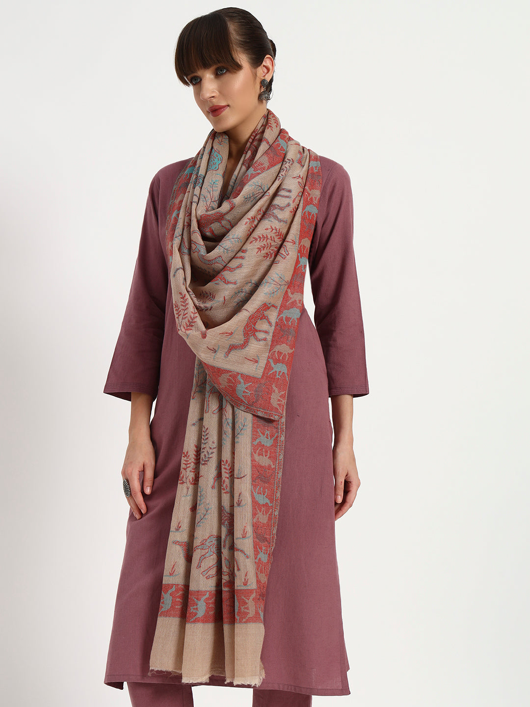 Exquisite Fine Wool Kani Stole with Camel Motifs for Women