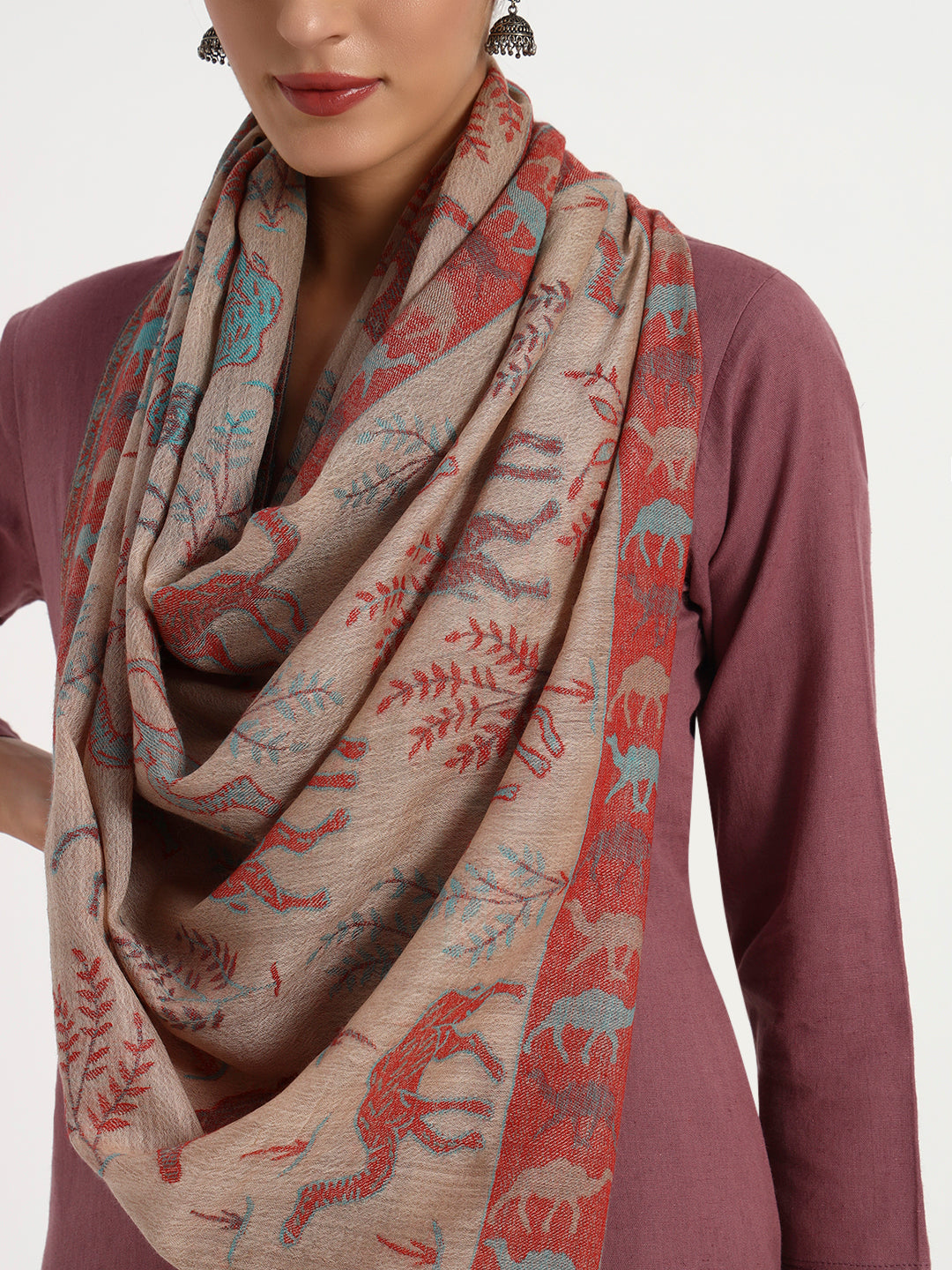 Exquisite Fine Wool Kani Stole with Camel Motifs for Women