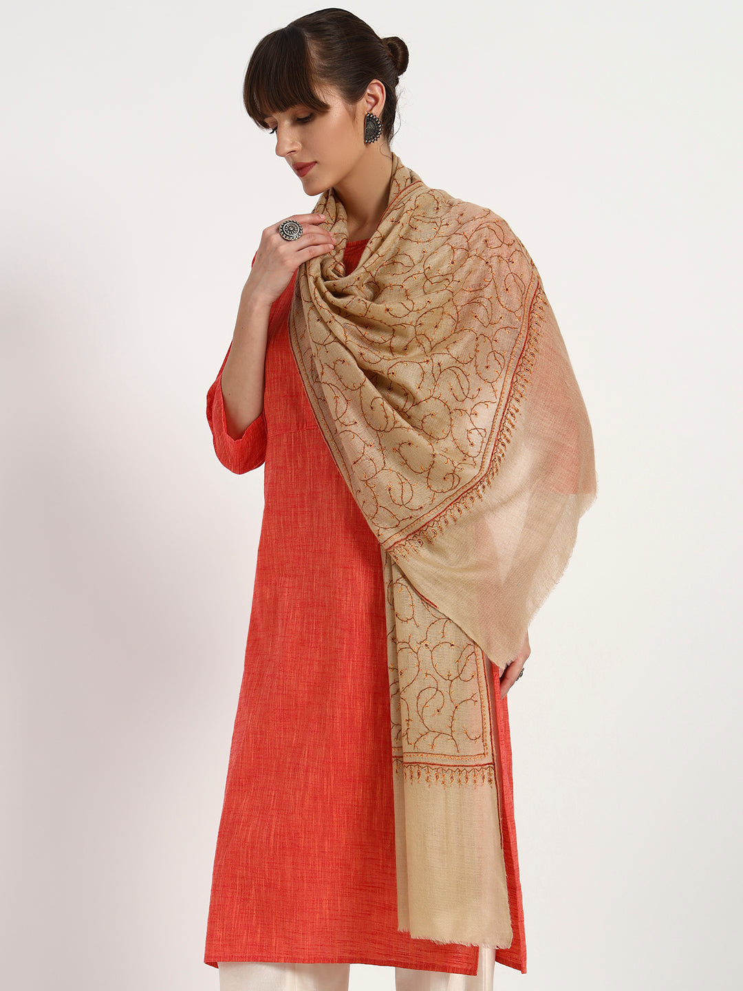 Handcrafted Pashmina Sozni Jaal Stole for Women