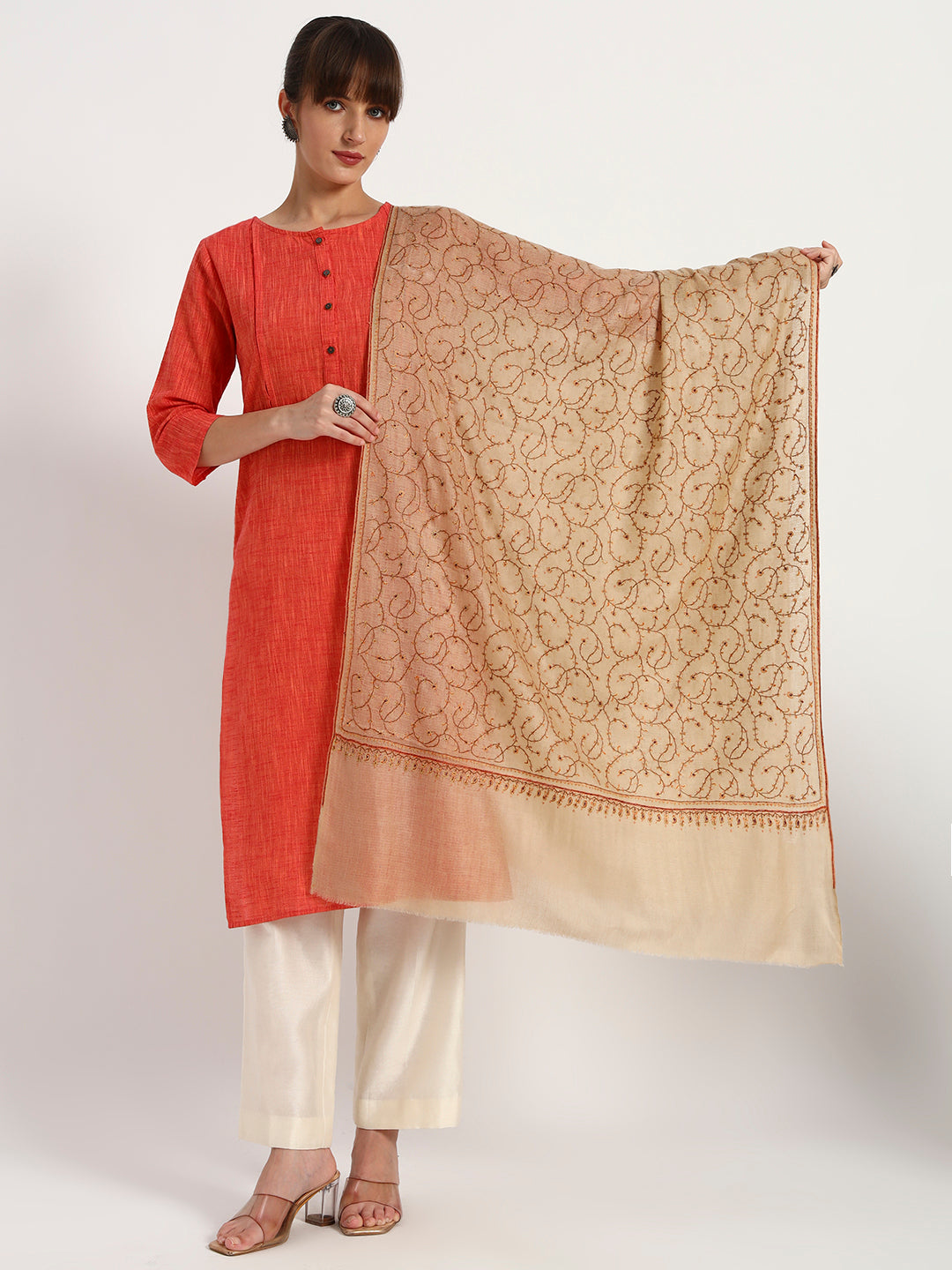 Handcrafted Pashmina Sozni Jaal Stole for Women