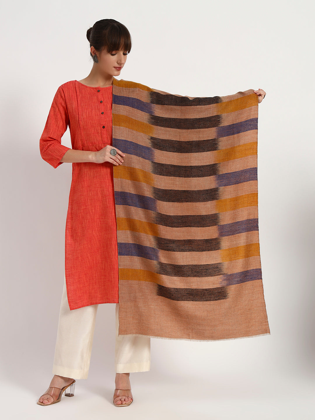 Handcrafted Pashmina Reversible Stripe Stole – 100% Pure Pashmina | Dual-Tone Luxury from Kashmir
