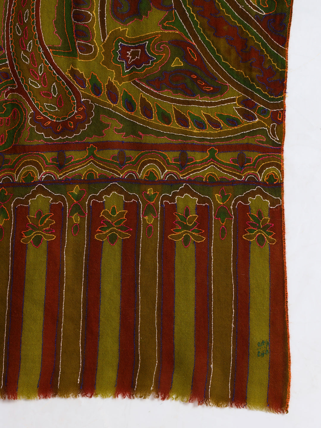 Women's Handcrafted Pashmina Kalamkari & Sozni Embroidery Stole