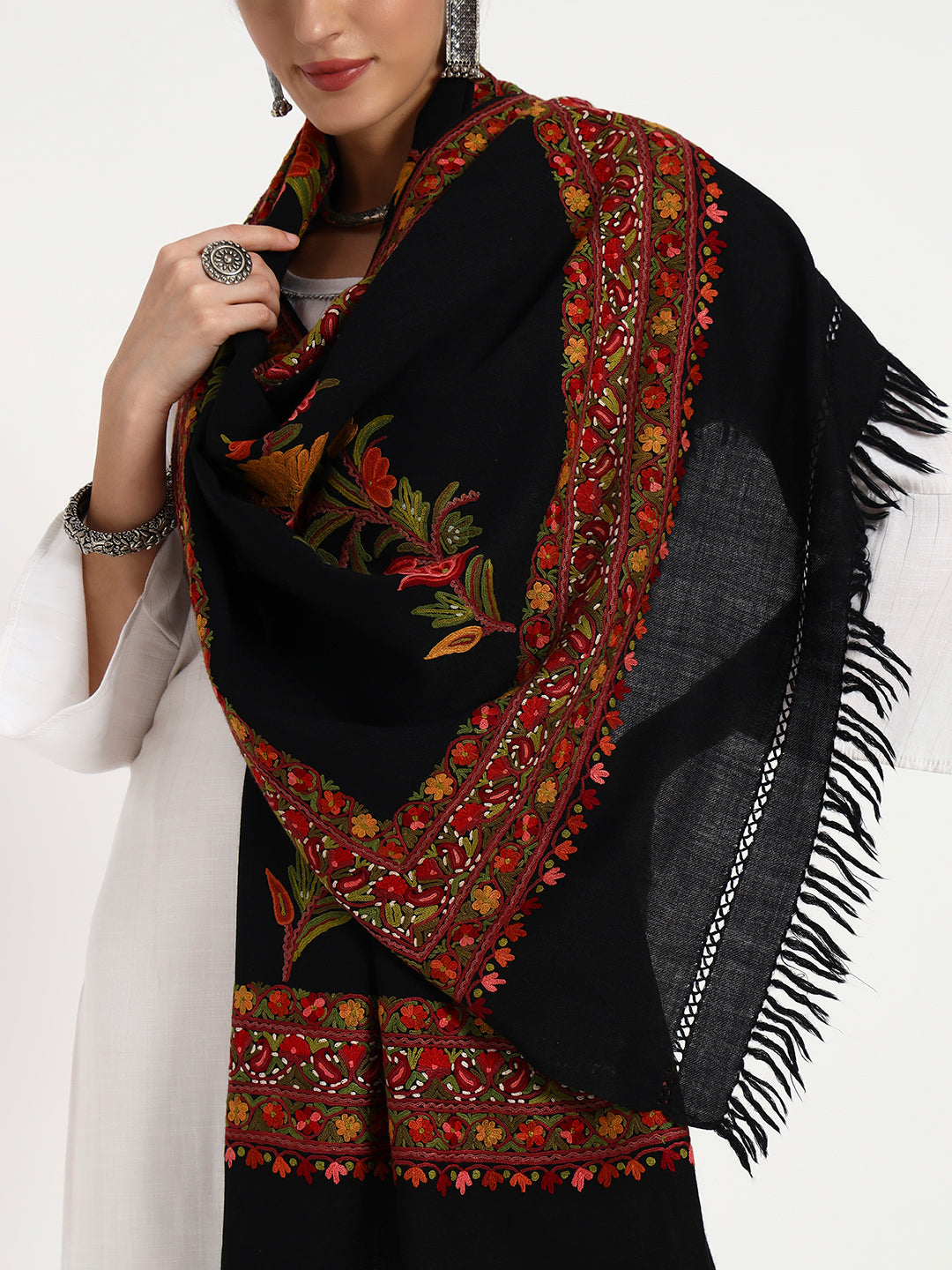 Women's Wool Ari Hand-Embroidered Stole