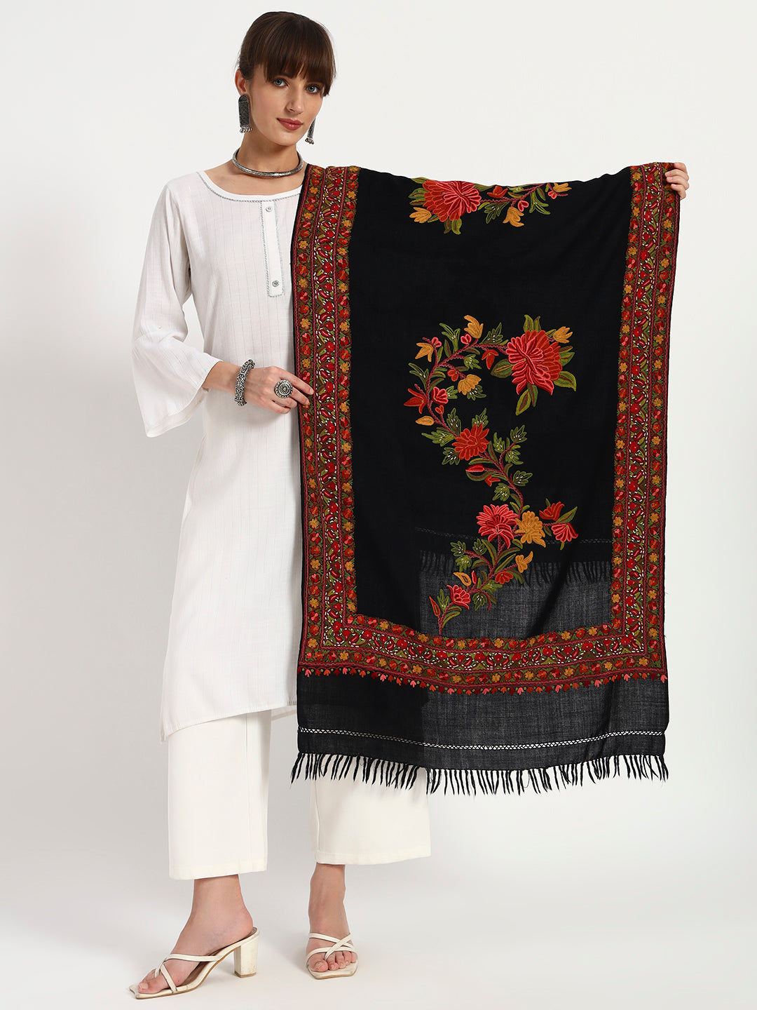 Women's Wool Ari Hand-Embroidered Stole