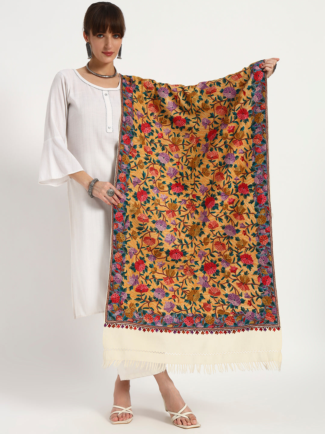 Women's Wool Ari Hand-Embroidered Jamawar Stole