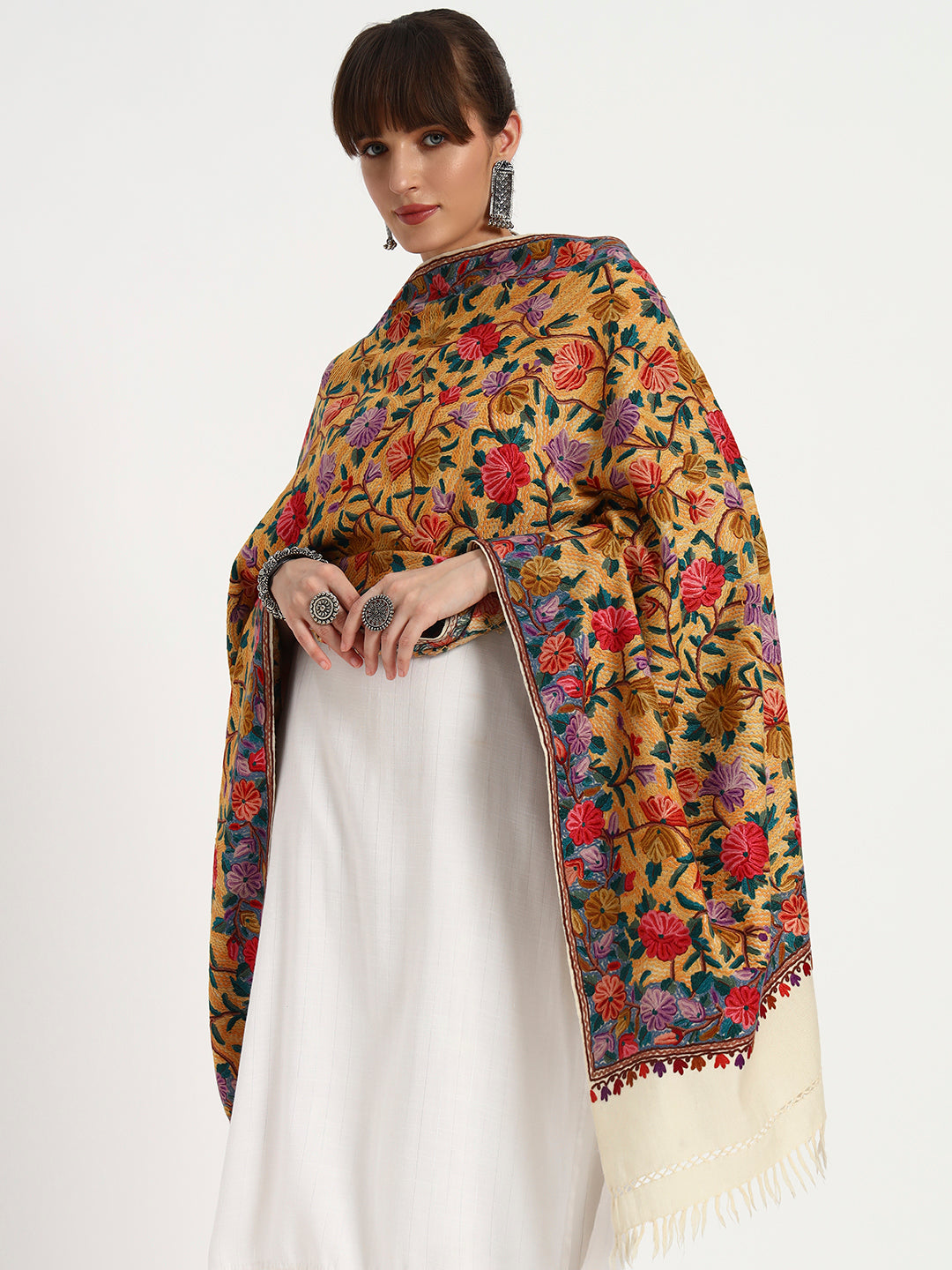 Women's Wool Ari Hand-Embroidered Jamawar Stole