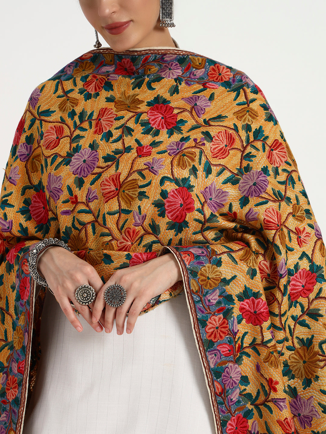 Women's Wool Ari Hand-Embroidered Jamawar Stole