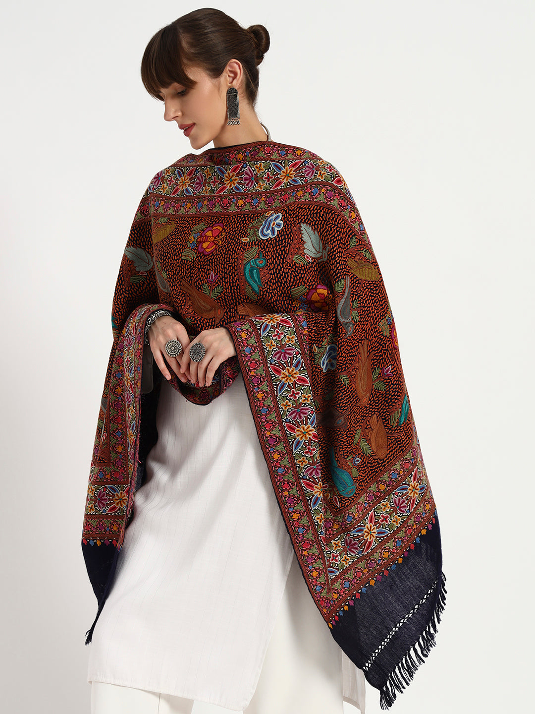 Women’s Wool Ari Hand-Embroidered Jamawar Stole