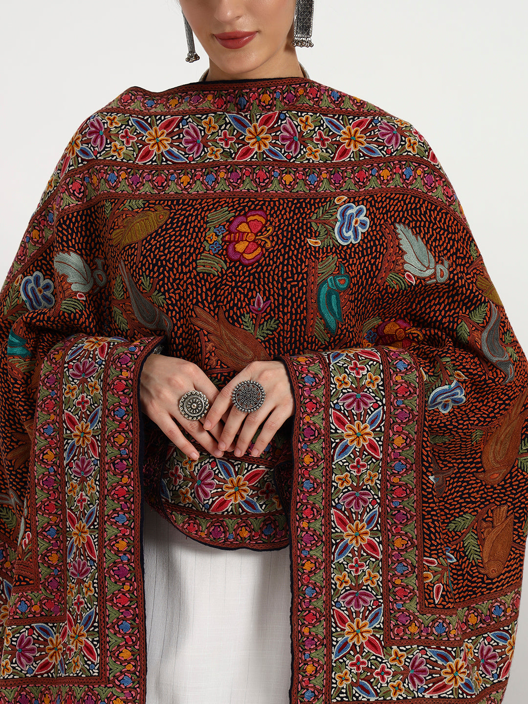 Women’s Wool Ari Hand-Embroidered Jamawar Stole
