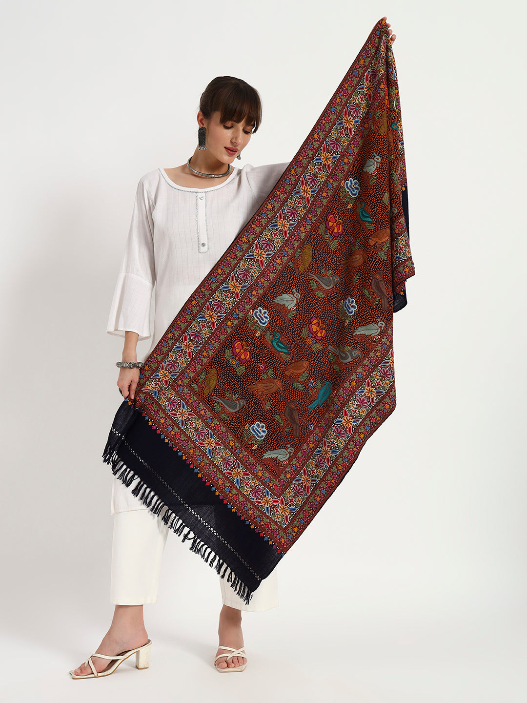 Women’s Wool Ari Hand-Embroidered Jamawar Stole