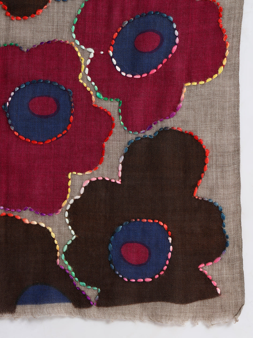 Women’s Fine Wool Printed Stole with Hand Embroidery
