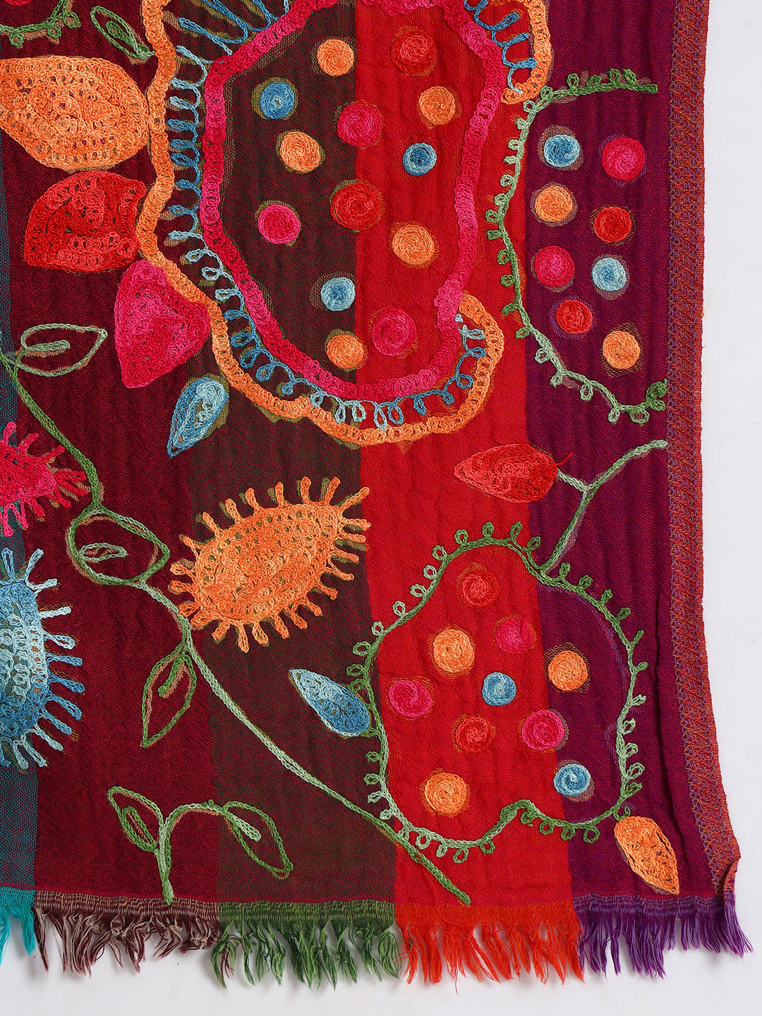 Women’s Boiled Wool Printed Stole with Ari Embroidery