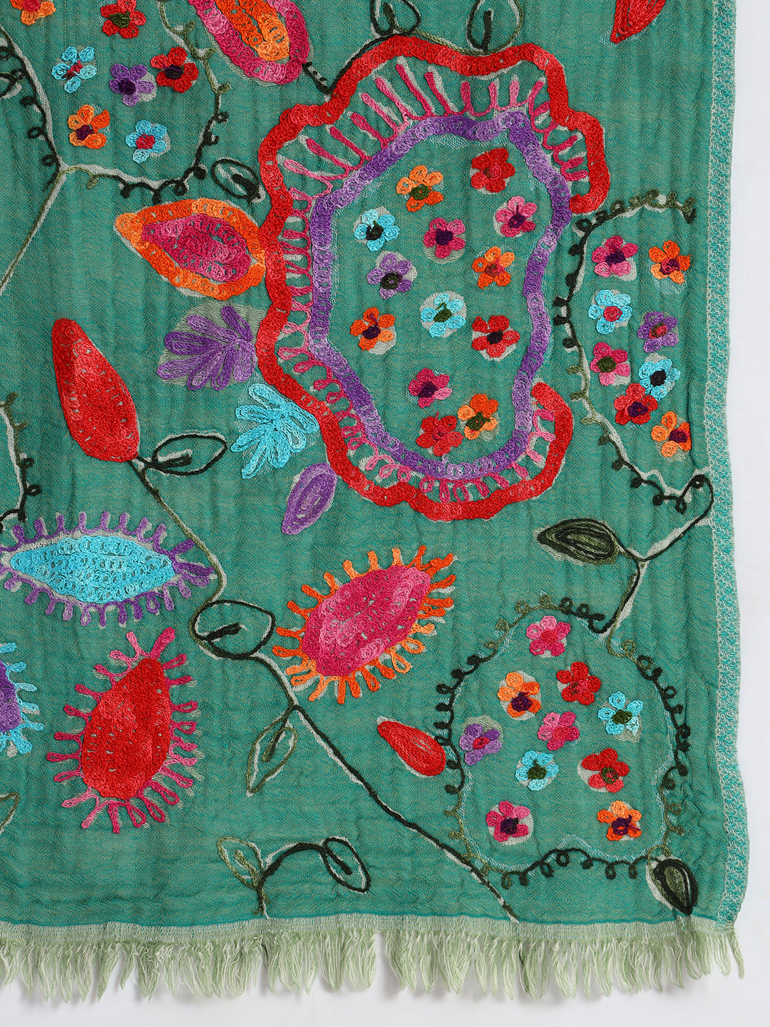 Women’s Boiled Wool Stole with Printed Design & Ari Embroidery