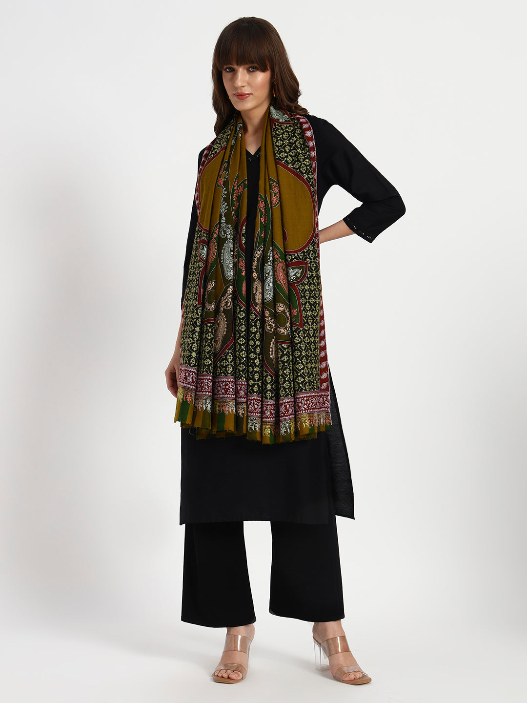 Women's Handcrafted Pashmina Sozni Kalamkari Shawl