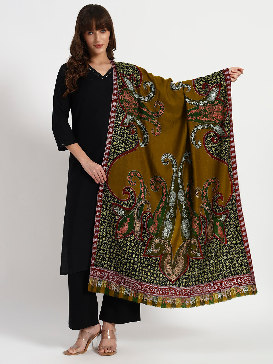 Women's Handcrafted Pashmina Sozni Kalamkari Shawl