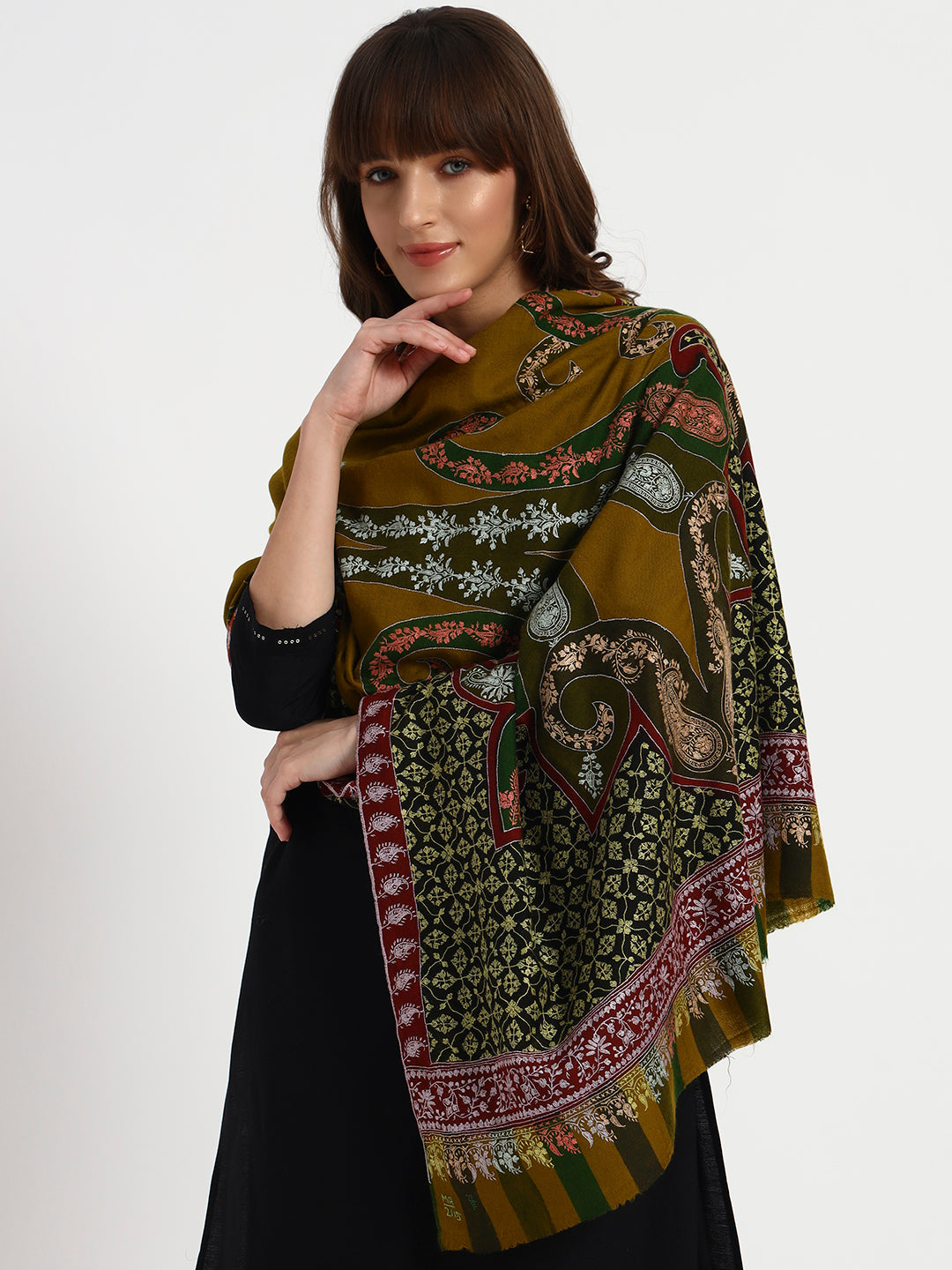 Women's Handcrafted Pashmina Sozni Kalamkari Shawl