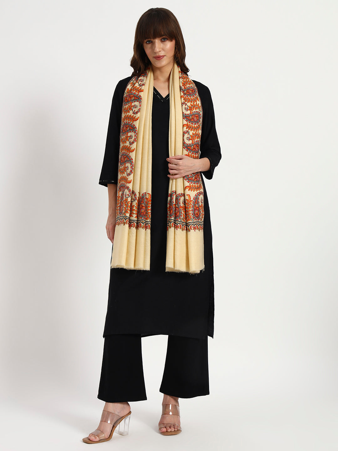 Handcrafted Pashmina Sozni Dordaar Shawl – 100% Pure Pashmina