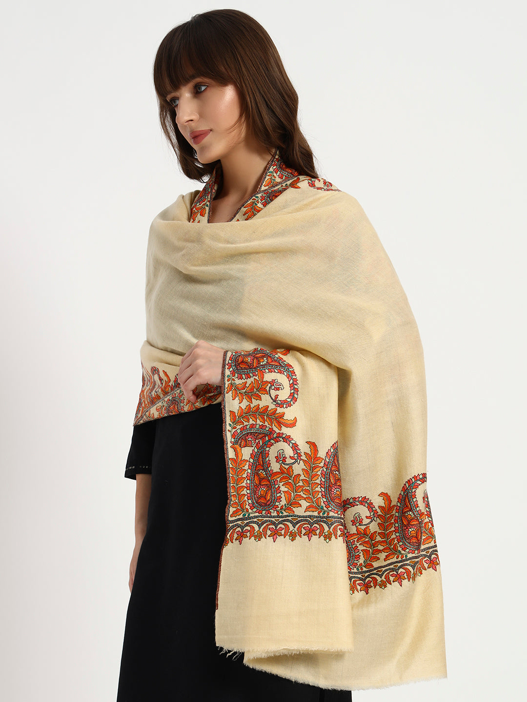 Women's Handcrafted Pashmina Sozni Dordaar Embroidered Shawl