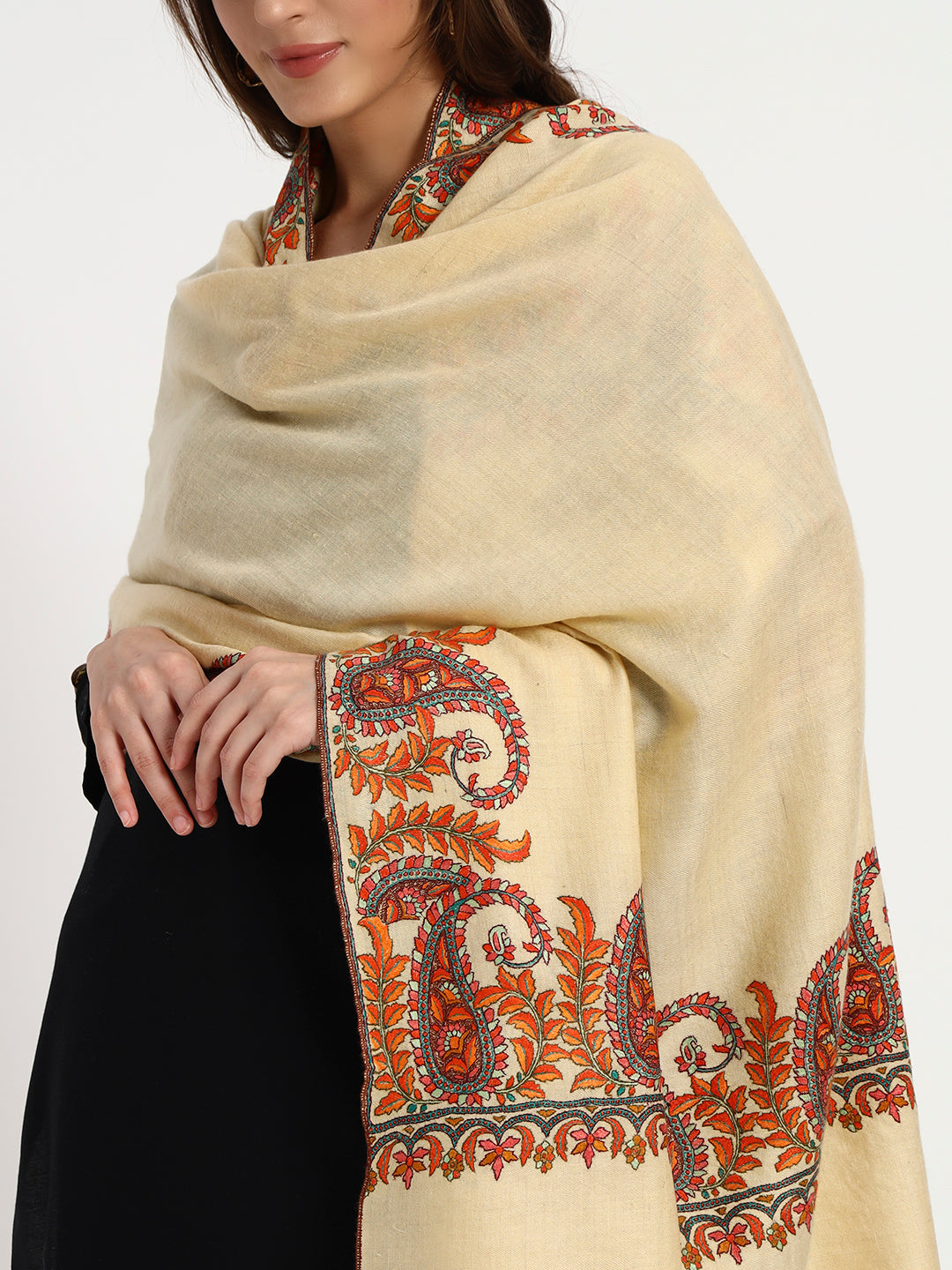 Women's Handcrafted Pashmina Sozni Dordaar Embroidered Shawl