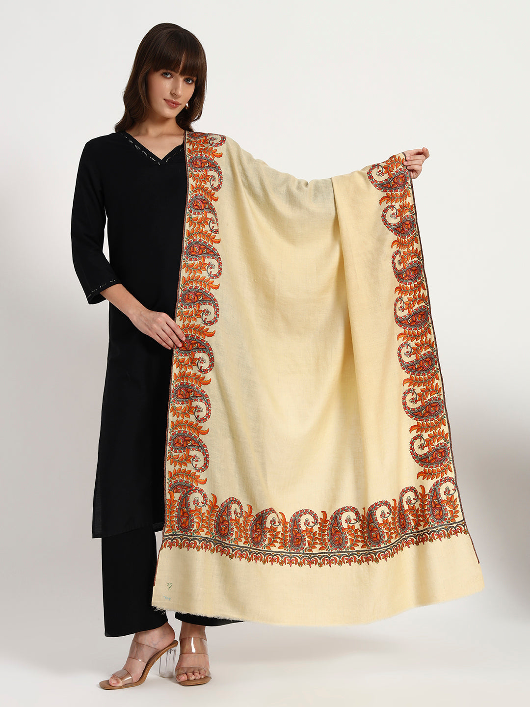Women's Handcrafted Pashmina Sozni Dordaar Embroidered Shawl
