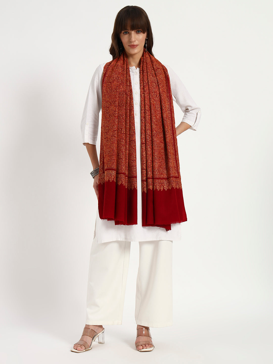 Women’s Sozni Jamawar Hand Embroidered Shawl – 100% Fine Wool | Timeless Kashmiri Craftsmanship