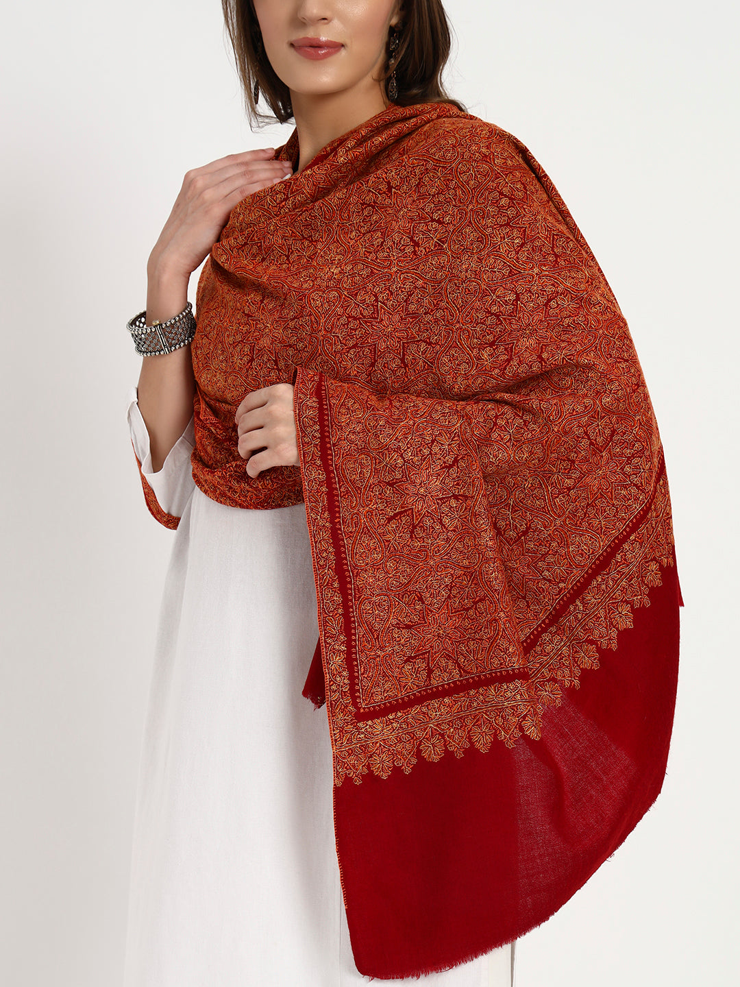 Women’s Sozni Jamawar Hand Embroidered Shawl – 100% Fine Wool | Timeless Kashmiri Craftsmanship